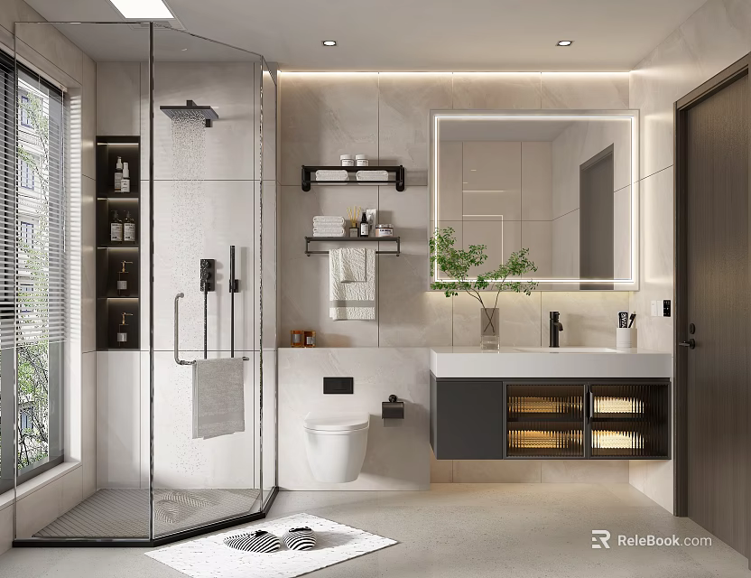 Modern Bathroom Interior With Glass Shower And Vanity 3d model 