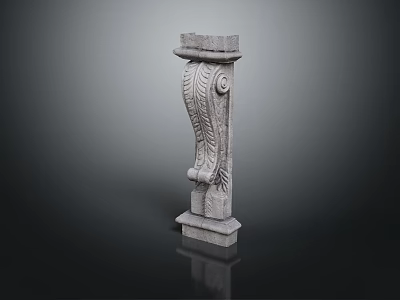 Gray Stone Decorative Column With Intricate Carvings And Textured Surface 3d model