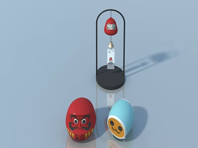 3D Model Black Pet Cabinet With Red Blue Pet Head Shaped Items And Hanging Decoration 3d model