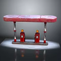 Red Gas Station Model With Two Red Fuel Pumps And Red Canopy Supporting Pillars