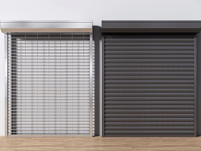 Modern Roller Shutters With Silver Mesh Design And Gray Solid Panel 3d model