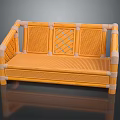 Yellow Rattan Three-Seater Sofa With Woven Backrest And Seat Design