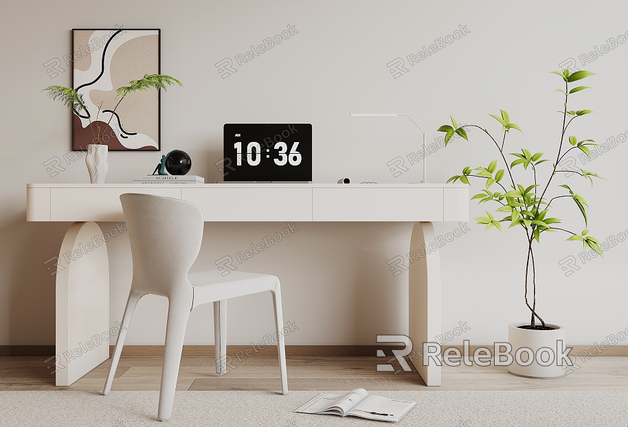 Cream wind desk and chair model