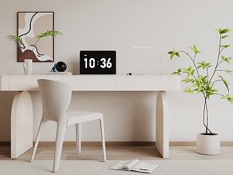 Cream wind desk and chair 3d model