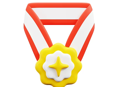Decorative Ornament Set Medal With Red White Ribbon Yellow Flower Base White Center Yellow Star 3d model