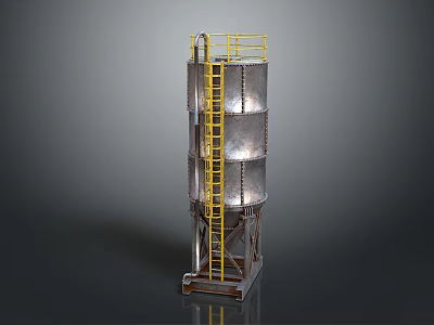 Industrial Metal Tower Equipment With Yellow Ladder Platform And Base Support Structure 3d model