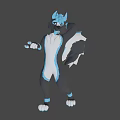 3D Anthropomorphic Wolf Game Character Posing With Blue Black Fur White Chest And Extended Hand