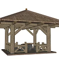 Traditional Outdoor Gazebo With Wooden Structure Thatched Roof And Log Railings