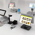 Modern Retail POS Systems With Multiple Screens Receipt Printers And Mobile Devices