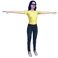 Full Body of Woman in Yellow T-shirt Blue Jeans with Arms Outstretched 3d model