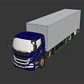 Blue Truck With White Cargo Container And Cab On Dark Surface 3d model