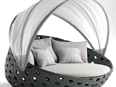 Modern Outdoor Sofa With White Canopy Black Perforated Design And White Cushions 3d model