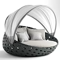Modern Outdoor Sofa With White Canopy Black Perforated Design And White Cushions