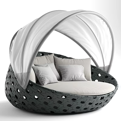 Modern Outdoor Sofa With White Canopy Black Perforated Design And White Cushions 3d model