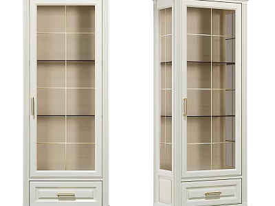 Elegant White Storage Cabinets With Glass Doors Gold Lines And Drawers 3d model