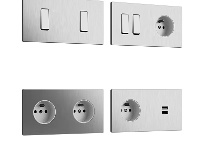 Modern Sleek Brushed Stainless Steel Switch Panels With Single Double Switches Sockets And USB Ports 3d model