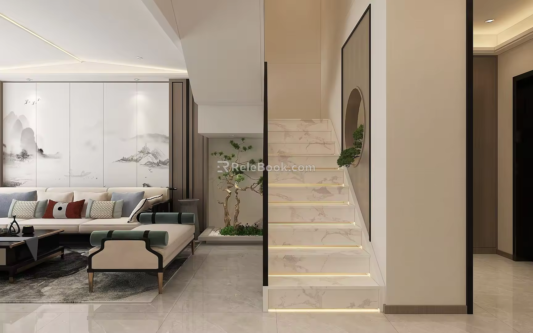 New Chinese Style Ladder between Stairs Under Ladder to View Wall End View Decorative Wall Sitches Display Beautiful Chen F863 3d model