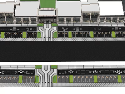 Large Commercial Building Exterior Layout With Main Entrance Central Driveway Parking Zones And Green Belts 3d model