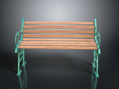 Public Bench With Wooden Slats And Green Metal Frame For Outdoor Areas 3d model