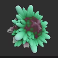 Modern 3D Sculpture With Green Leaf Like Petals And Purple Central Core