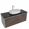 Modern Bathroom Vanity With Black Marble Countertop White Basin Faucet And Wood Grain Cabinet