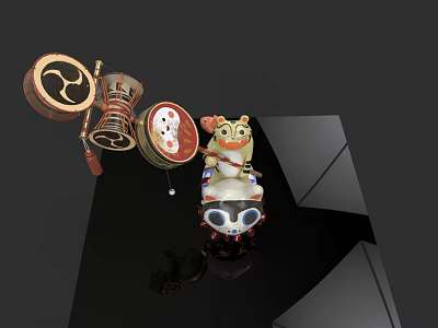 Adorable Stuffed Doll With Traditional Drum And Colorful Decorative Elements 3d model