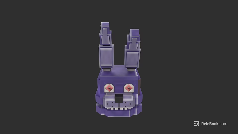 Purple Blocky Rabbit Doll With Red Eyes And Pixel Design Features 3d model 