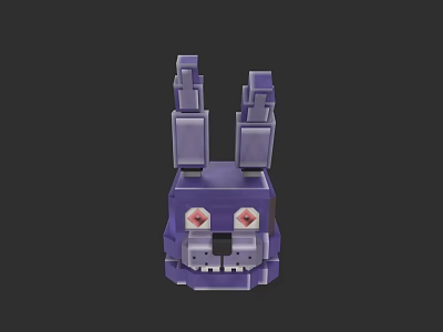 Purple Blocky Rabbit Doll With Red Eyes And Pixel Design Features 3d model