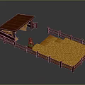 Wooden Farm Stable Setup With Hay Area Fenced Enclosure And Horse Figure