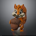 Cute Orange Cartoon Squirrel Figure Holding Big Acorn With Smiling Face