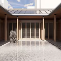 Modern Sales Office Building With Green Roof Entrance Steps And Surrounding Trees