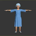 Game Movie Character Wearing Blue Dress Blue Hat with Arms Outstretched on Gray Background