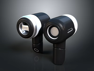Two Black Portable Wireless Earbuds With White Trim And Circular Speakers 3d model