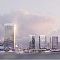 Modern Urban Hotel Building Featuring High Rise Architecture and City Skyline View