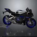 Black White And Blue Racing Motorcycle With Sporty Design And Blue Wheels