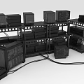 Multiple Black Computer Servers On Rack Shelves With Connected Cables