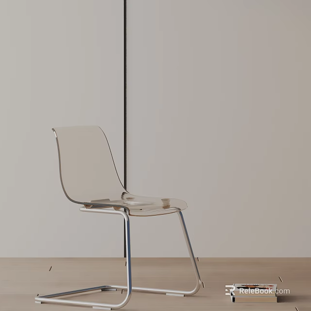 Transparent Acrylic Leisure Chair With Silver Metal Legs Against Light Colored Wall And Wooden Floor 3d model 