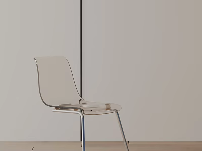 Transparent Acrylic Leisure Chair With Silver Metal Legs Against Light Colored Wall And Wooden Floor 3d model
