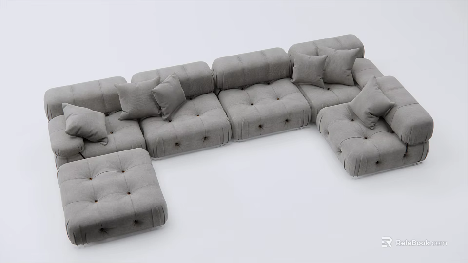 Gray Modular Sectional Sofa With Plush Cushions And Modern Design Elements 3d model