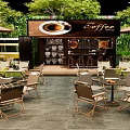 Commercial Coffee Shop Equipment Featuring Bar Counter Outdoor Tables And Green Plants
