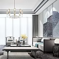 Modern Living Room Interior Design With Large TV Chandelier Sofa And Coffee Table