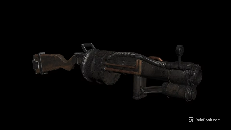 Vintage Industrial Weapon With Metal Body Wooden Grip And Intricate Mechanical Structure 3d model 