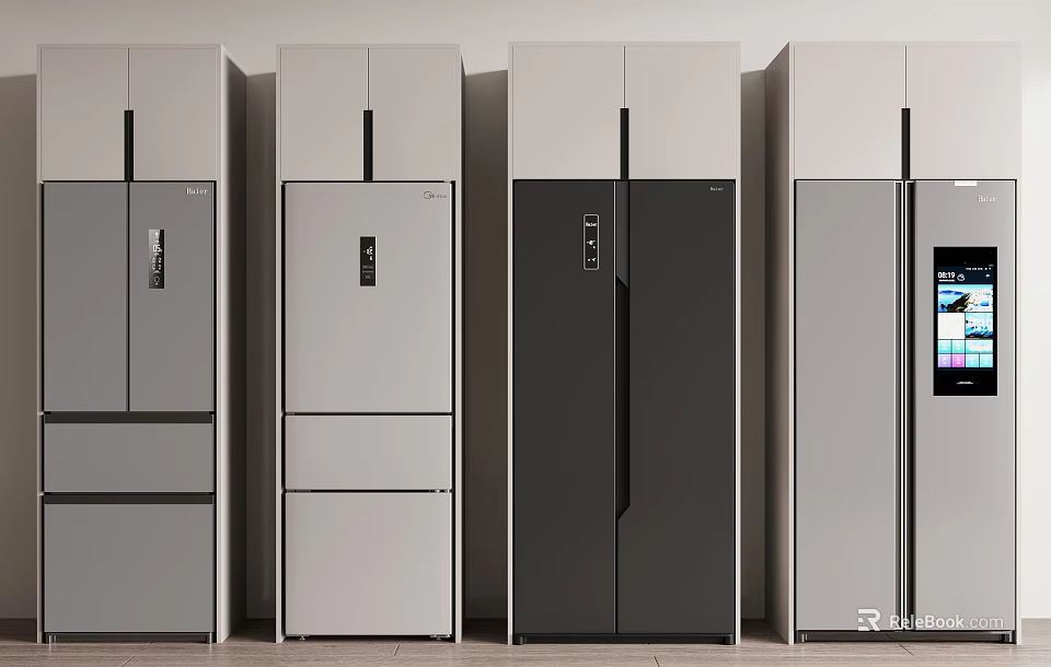 Modern Refrigerator Collection Featuring Sleek Designs Various Door Types And Neutral Colors 3d model 