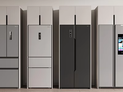 Modern Refrigerator Collection Featuring Sleek Designs Various Door Types And Neutral Colors 3d model