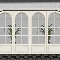 Elegant Double Doors With Arched Top Glass Grids White Walls And Patterned Floor Tiles