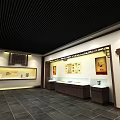 Traditional Chinese Exhibition Hall Interior With Wooden Decorations Display Cabinets And Lighting