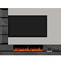 Modern TV Wall Unit Design With White Cabinetry TV Screen Marble Base And Fireplace Flames