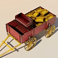 Red Wooden Utility Wagon With Yellow Wheels And Open Cargo Bed