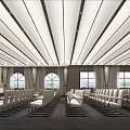 Modern Conference Room Interior With Ceiling Strip Lights Large Screen And White Chairs