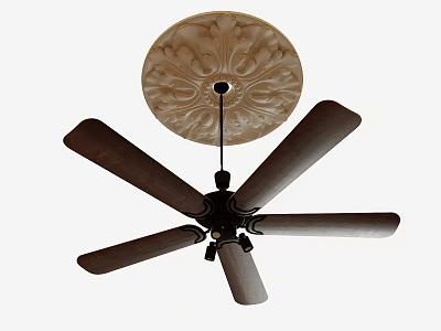 Modern Ceiling Fan With Wooden Blades And Decorative Ceiling Plate Design 3d model